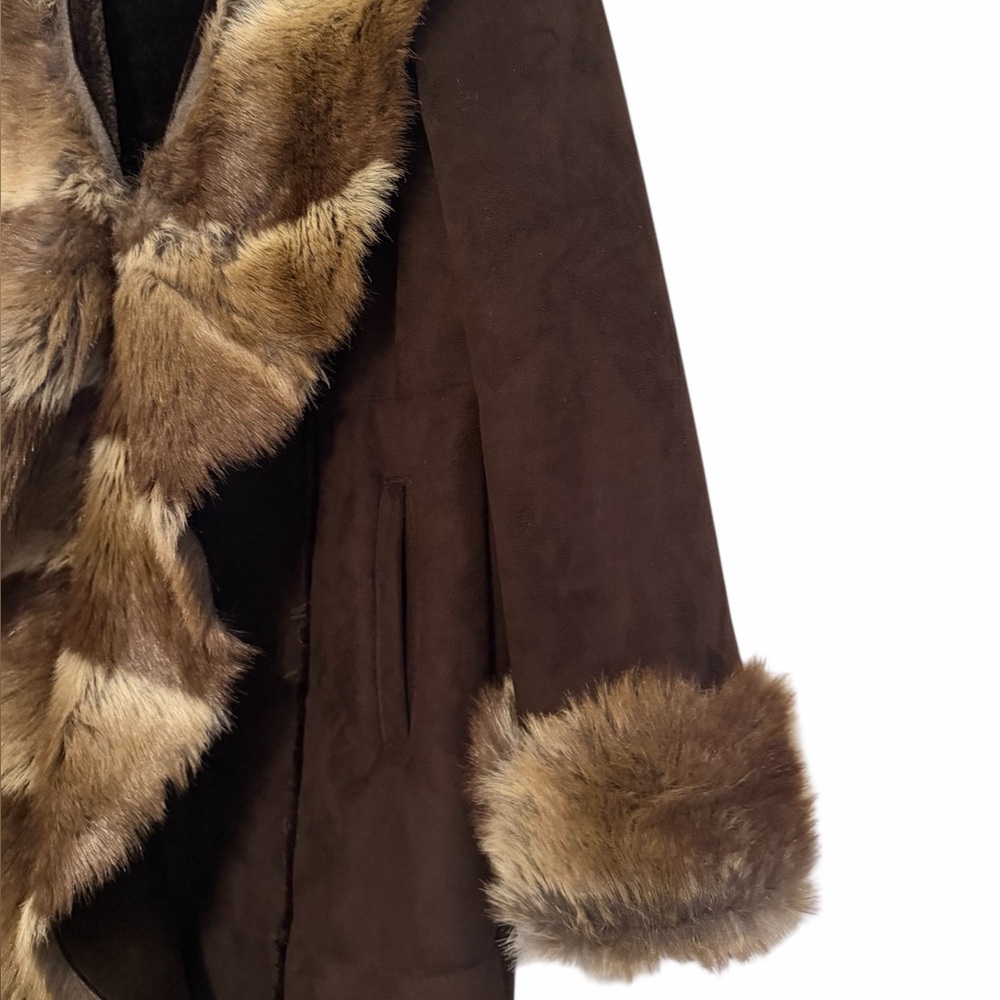 Penny Lane Style Faux Fur Trim Teddy Lined Super Warm Boho Coat Size L - Picture 6 of 12